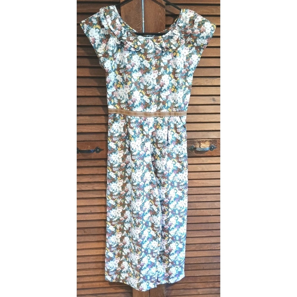 Janie  And Jack Girls Jumpsuit Floral Romper Kids Size 10 Ruffle Collar Pockets‎